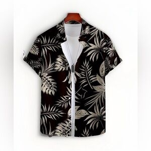 Men's Black and White Tropical Print Shirt